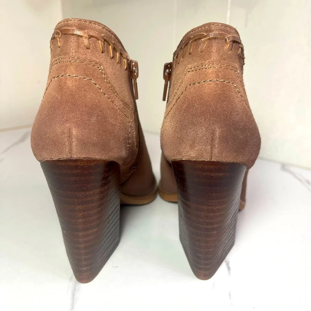 ZODIAC Womens Brown boho Artful Detailing Sculpted Heel ZipUp Leather Shootie 7M